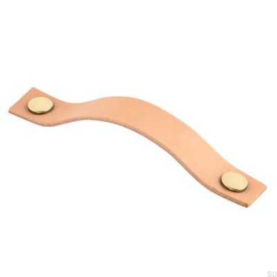 Levanto 128 oblong furniture handle, Light Brown and Gold Leather