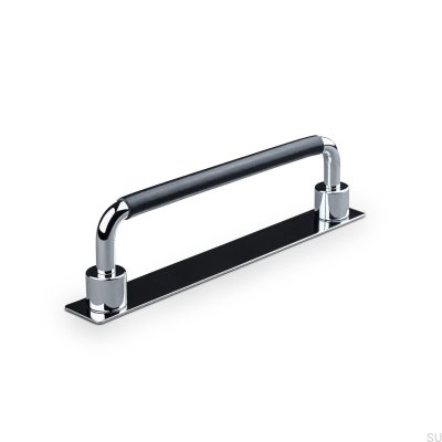 Asissi Swept 128 oblong furniture handle Polished Chrome with Black Leather