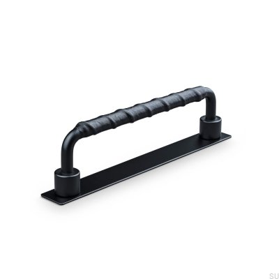  Asissi Wrapped 128 oblong furniture handle Matt Black with Black Leather