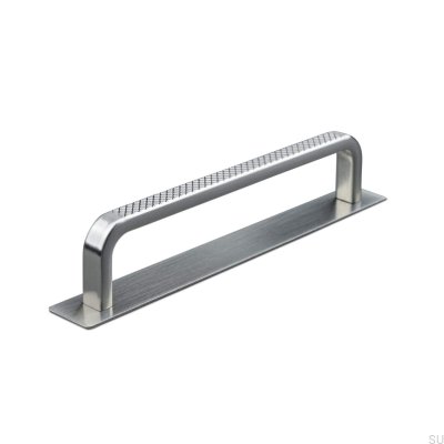 Oblong furniture handle with washer Gardone 128 Brushed Silver