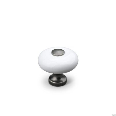Tods 30 Porcelain White Furniture Knob with Antique Tin