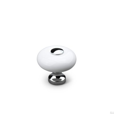 Tods 30 Porcelain White Furniture Knob with Polished Chrome