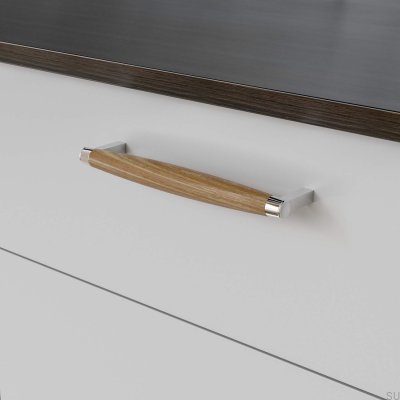 Hjo 192 oblong furniture handle, polished chrome with oak wood