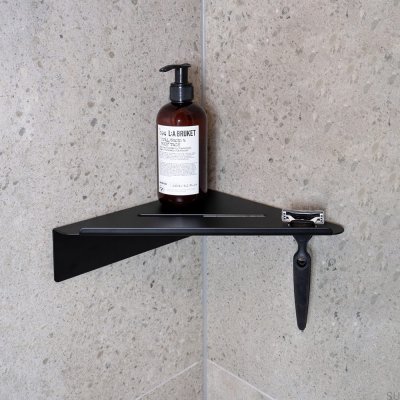 Base corner bathroom shelf, Matte Black Steel