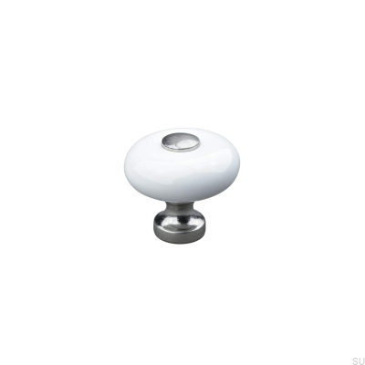 Tods 30 Porcelain White Furniture Knob with Brushed Silver