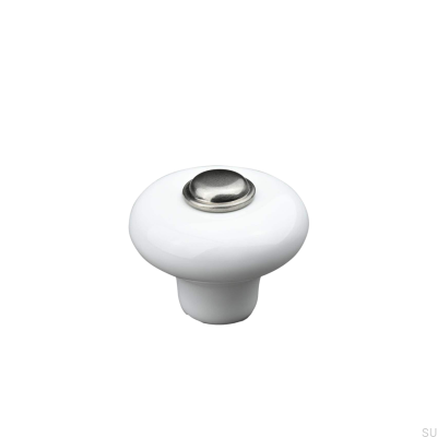 Verna 2024 36 furniture knob Porcelain White with Brushed Silver