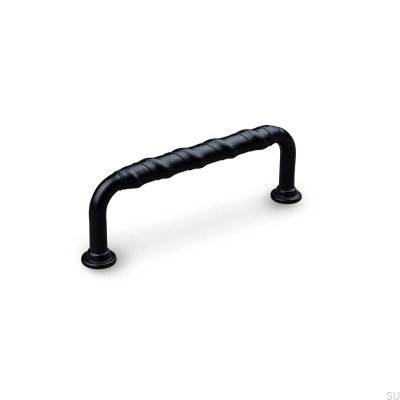Burano Wrapped 96 oblong furniture handle, black metal with black leather