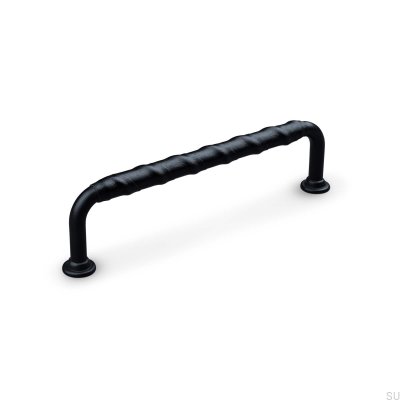  Burano Wrapped 128 oblong furniture handle, black metal with black leather