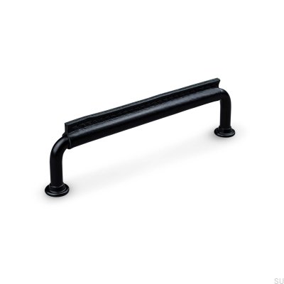  Burano Stitched 128 oblong furniture handle, black metal with black leather