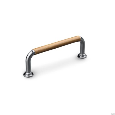 Burano Swept 96 oblong furniture handle Silver Brushed with Light Brown Leather