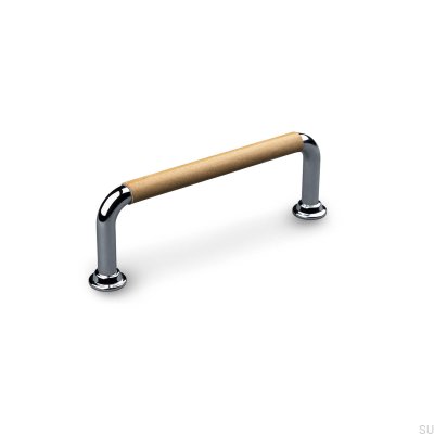 Burano Swept 96 oblong furniture handle Polished Chrome with Light Brown Leather
