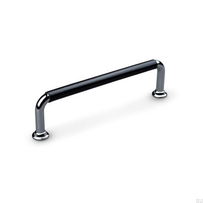 Burano Swept 128 oblong furniture handle Polished Chrome with Black Leather
