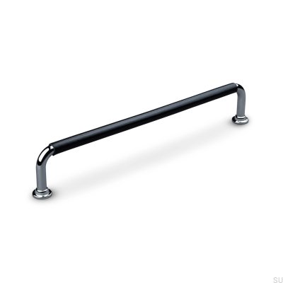 Burano Swept 192 oblong furniture handle Polished Chrome with Black Leather