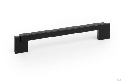 Oblong furniture handle Duo Mini 160, Wooden, Black with Black Aluminum