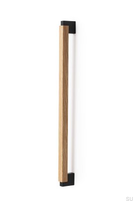 Duo Big 480 one-sided longitudinal furniture handle, Wooden Oak with Black Aluminum