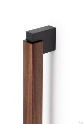  Oblong one-sided furniture handle Duo Big 960 Wooden Italian Walnut with Black Aluminum