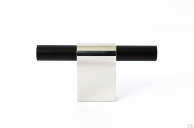 Furniture knob T-Bar Line Mix 60 Polished steel and black