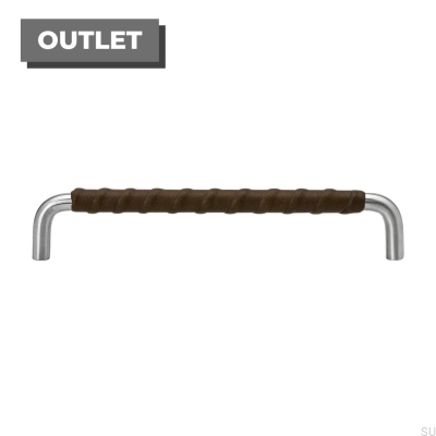 Ss-A 192 oblong furniture handle, steel, dark brown leather
