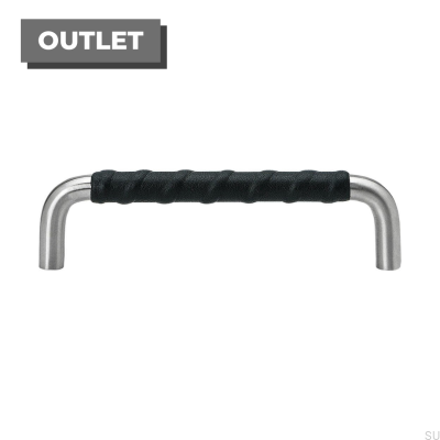 Oblong furniture handle Ss-A 128 Steel, Black Leather