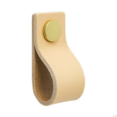 Loop 65 furniture knob, natural leather with gold