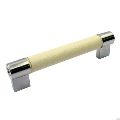 Long furniture handle 1700 128 Brushed nickel with white leather