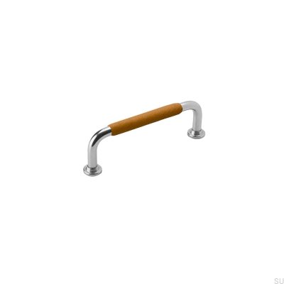 Oblong furniture handle 1353 96 Nickel with leather