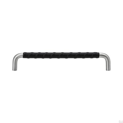 Ss-A 192 oblong furniture handle, steel, black leather