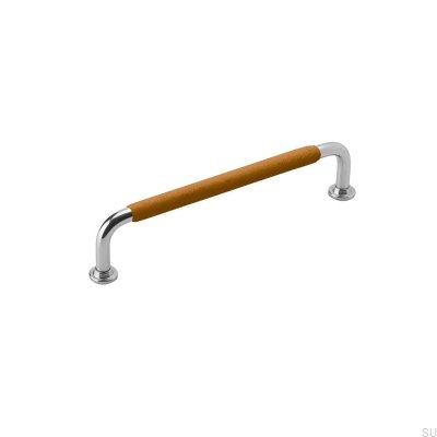 Oblong furniture handle 1353 128 Nickel with leather