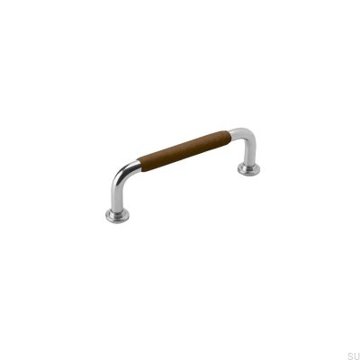 Oblong furniture handle 1353 96 Nickel Brown Leather