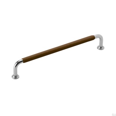 Oblong furniture handle 1353 192 Nickel Brown Leather