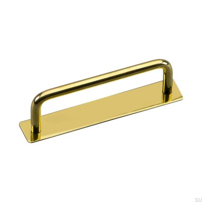 Elongated furniture handle with Royal Deluxe 96 washer, polished brass