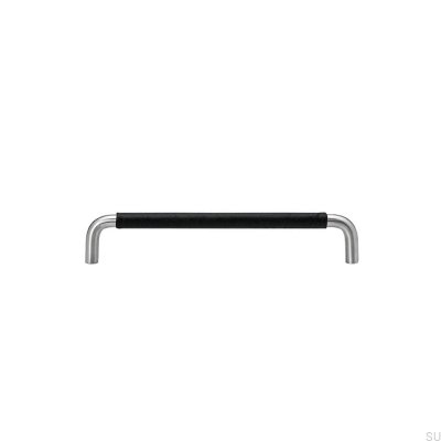 Lengthwise furniture handle Ss-A 128 Stainless steel Black leather