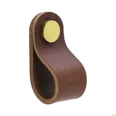 Loop Round 65 furniture knob, brown and gold leather