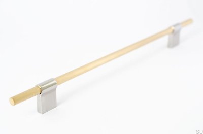 Line Mix oblong furniture handle 224 Brushed brass, unpainted, with polished steel