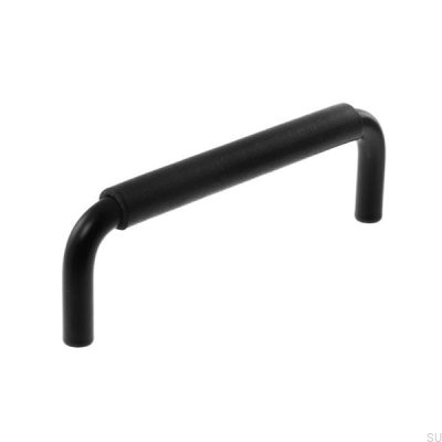 Oblong furniture handle LS 7353 96 Black metal with black leather