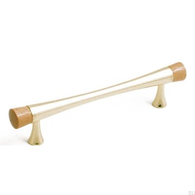 Elongated furniture handle 4955 Gold with wooden elements