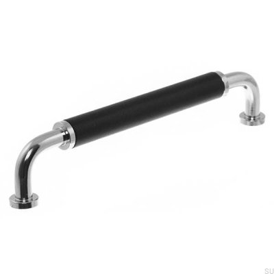 Elongated furniture handle 4820 128 Polished nickel with black