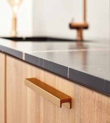 Station 160 elongated furniture handle, brushed gold aluminum