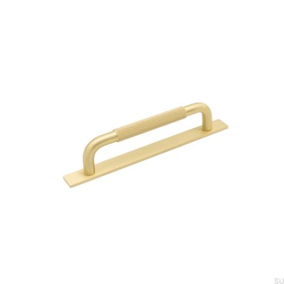 Elongated furniture handle with Helix 128 washer, Gold Brushed