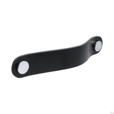 Long furniture handle Loop Round 128, black leather with chrome