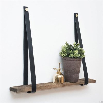 Black leather shelf hanger with gold
