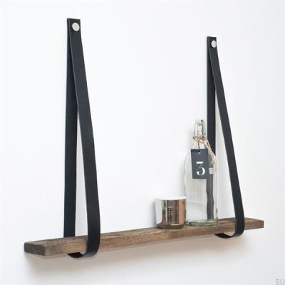 Black leather shelf hanger with nickel