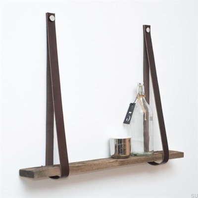 Dark brown leather shelf hanger with nickel