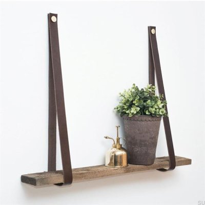 Brown leather and gold shelf hanger