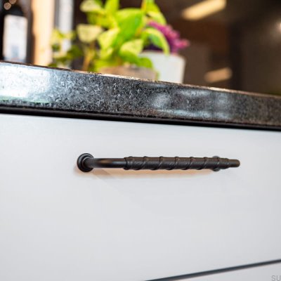 Elongated furniture handle 1353 128 Black metal Black leather