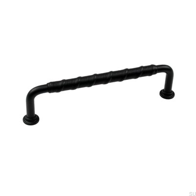 Elongated furniture handle 1353 128 Black metal Black leather