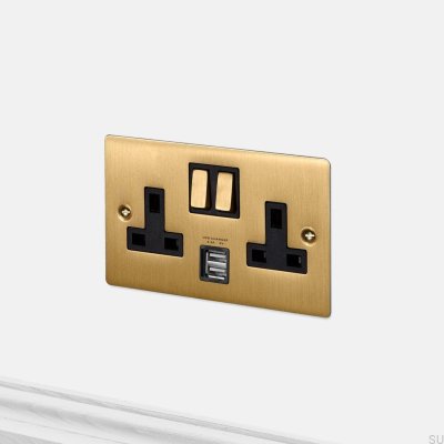 Dual USB 3.1A Type G UK 2G Socket Brass British Standard