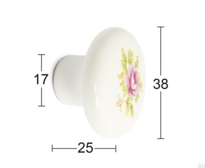 Andreas furniture knob Porcelain white with rose (2 pieces)