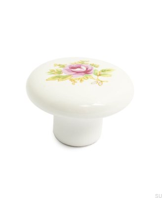 Andreas furniture knob Porcelain white with rose (2 pieces)