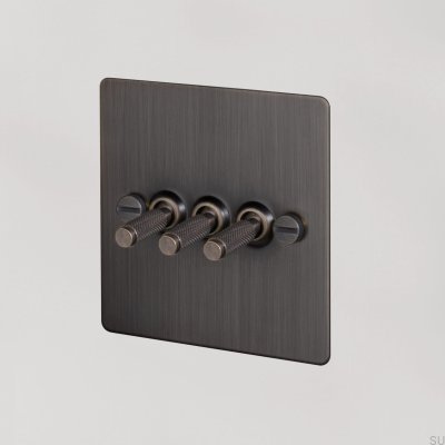 Triple Switch Cross 3G Burnt Bronze Brass British Standard